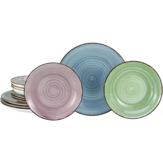 Teller-Set CREATABLE "Samba Bunt, Teller Set 12 tlg", bunt, 12 Stk., Porzellan, Geschirr-Sets, Teller-Set, Handgemalter Spiraldekor