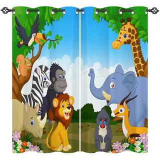 ANHOPE Dschungel Wald Safari Tier Vorhänge mit Ösen Blickdichte Gardinen Thermo Vorhang Blackout Curtain Schlafzimmer Wohnzimmer Kinder Jungen Mädchen Verdunklungsvorhänge 2er Set H 160 x B 77 cm