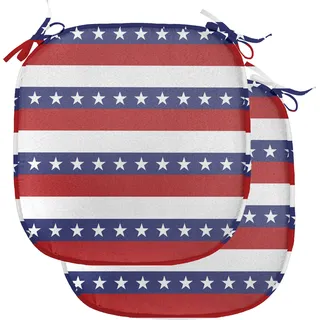 ABAKUHAUS 4. Juli Polster für Esszimmerstühle, Amerikanische Flagge Motiv, Dekoratives wasserfestes Kissen mit Riemen für Küchensitze, 40 cm x 40 cm-2er Pack, Violettblau Weiß Rubin