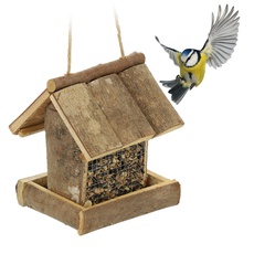Relaxdays Vogelfutterhaus, Wildvogel Futterstelle zum Aufhängen, HBT 17 x 14,5 x 11,5 cm, Vogelhäuschen aus Holz, Natur
