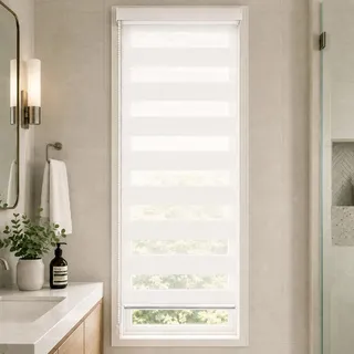 VOUNOT Doppelrollo klemmfix ohne Bohren, Duo Rollo Klemmrollo für Fenster und Tür, lichtdurchlässig & verdunkelnd Fensterrollo, 45x150cm, Weiß