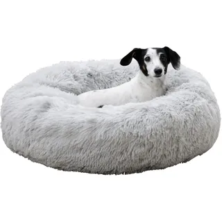 Kerbl Pet rundes Kuschelbett Fluffy | Hellgrau, Ø 76 cm, Höhe 19 cm, weiches Polyesterbett mit komfortabler Füllung und rutschhemmendem Boden