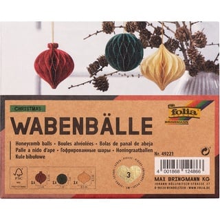 Folia 49221 - Wabenbälle Christmas, 3er Set, Durchmesser ca. 8 cm, faltbare Weihnachtsdeko für innen