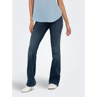 Bootcut-Jeans ONLY "ONLPOWER MID WAIST PUSH UP FLARED DNM", Damen, Gr. M, Länge 32, dunkelblau denim, Denim/Jeans, Obermaterial: 92% Baumwolle, 6% Polyester, 2% Elasthan, unifarben, ausgestellt lang, Jeans Bootcut-Jeans, elastischer Denim