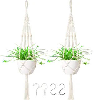 LOOGI Makramee Blumenampel Baumwollseil Hängeampel, 2er Set Blumentopf Hängend Boho Deko Hängepflanze Hängetopf Pflanzen Halter für Innen Außen Decken Balkone Wanddekoration