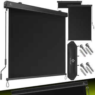 KESSER® Senkrechtmarkise Außenrollo Handkurbelmechanismus Balkonrollo Sonnen & Sichtschutz Beschattung Sonnenschutz Außen Rollo mit Kurbel Markisenkasten Balkon & Terrasse Inkl. Montageset & Abdeckung - Grau