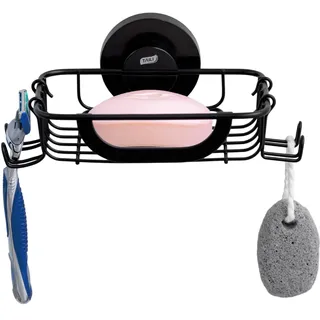 TAILI Dusche Seifenschale mit Haken, Saugnapf Seifenhalter für Wand, Max Halten 5 KG Badezimmer Seife Saver Tray für Badewanne, Rostfrei, Wasserdicht Edelstahl Schwammhalter Küche, Drill-Free, Schwarz