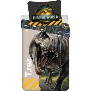 Jurassic World Bettbezug T-Rex 140 x 200 cm - Baumwolle - Grau, Gelb