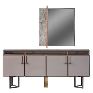 Garnitur Sideboard mit Spiegel Anrichte Schrank Holz Kommode Grau - Grau