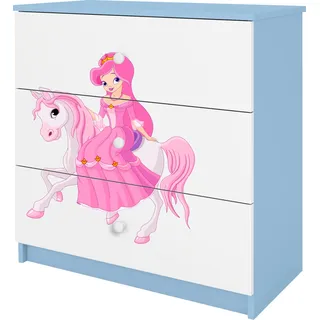 Kinderkommode mit Schubladen Prinzessin zu Pferd in der Farbe Blau Babydreams - Blau
