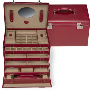 Windrose Schmuckkoffer XXL mit integrierter Schmucktasche merino/rot