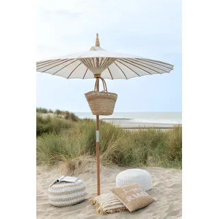 Manahee Design | Runder Geflochtener Kunststoff-Pouf Weiß | 45 cm x 50 cm x 50 cm - Weiß