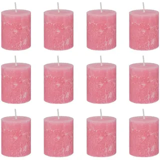 Butlers Stumpenkerze (12er-Set) Rustic Ø6,8 x 13 cm , Pink , Paraffin , 7x8x7 cm , Dekoration, Kerzen & Kerzenhalter