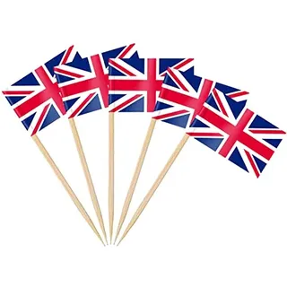 AhfuLife 200 Stück Union Jack Zahnstocher Flaggen, UK Deko Großbritannien Fahne Klein Mini Zahnstocher für 2025 Damen Fußball EM Eurovision WM VE-Day 80. Jahrestag Party Bar Deko