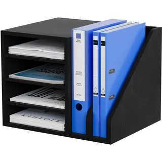 EasyPAG 6 Fächer Holz A4 Büro Schreibtisch Organizer Dokumentenhalter Aktenablage Zeitschriftenhalter Briefablage Papier Magazin Organisator,Schwarz