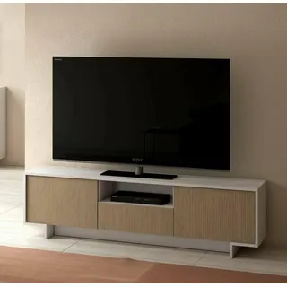 Dmora - TV-Ständer Andromeda, TV-Ständer für das Wohnzimmer, niedriges Wohnzimmer-Sideboard mit 2 Türen und 1 Schublade, 100% Made in Italy, 170 x 42 x 48 cm, Weiß und Beige