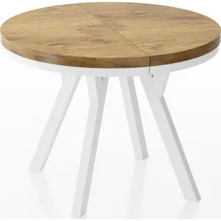 WFL Group Esstisch Lume Weiß runder ausziehbarer, Lancelot Eiche 90-170/90/76 cm , Holzwerkstoff , Rund,Rund , 90x76x90 cm , Esszimmer, Esstische