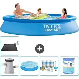 Rundes Opblasbares Schwimmbecken - 305 x 61 cm - Blauw - Mit Solar-Abdeckung - Inklusive Pumpe - Wartungskit - Filter - Solar-Matte - Bodenfliesen - Blau