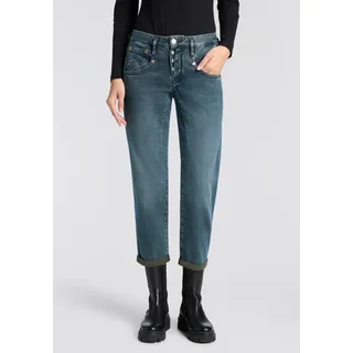 5-Pocket-Jeans HERRLICHER "Shyra Tap Denim Comfort", Damen, Gr. 28, N-Gr, dobby blau, Denim/Jeans, Obermaterial: 98% Baumwolle, 2% Elasthan, 7/8-Länge, Jeans 5-Pocket-Jeans, in Cropped Länge, Umschlagsaum