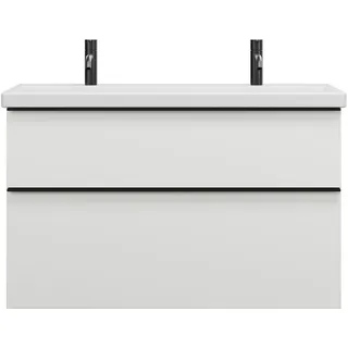 burgbad Eqio Keramik-Waschtisch mit 2 Armaturbohrungen, inklusive Waschtischunterschrank, Breite 1030mm, SEYR103F6582C0001G0252, Farbe: Weiß Matt / Weiß Matt, Griffleiste Schwarz Matt G0252