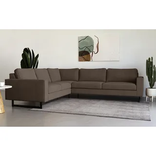 PLACES OF STYLE Ecksofa »Pinto, 250/290 cm, langer Schenkel, XXL, Ottomane«, Cord, Feincord, Luxus-Microfaser Leder und Chenille braun