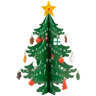 TAIYOU Künstliche Weihnachtsbäume mit 18pcs Weihnachtsbaum Charme Mini Tabletop Weihnachtsbaum Holz Miniatur Tannenbaum Christbaum Geschenk Weihnachtsdekoration Tischdekoration Grün