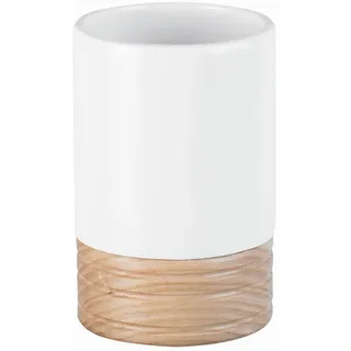 Sadena Zahnputzbecher , Weiß, Eichefarben , Holz, Kunststoff , Eiche , 11 cm , Badaccessoires, Zahnputzbecher