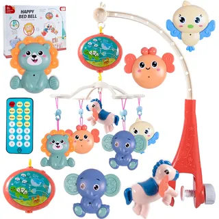 MalPlay Baby Mobile mit Tieren für Kinderbett mit Fernbedienung | Krippe mit Musik und Licht | Timer | für Jungen und Mädchen | Lieder und Erzählungen