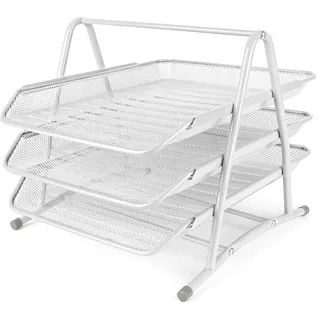 Belle Vous 3-Stufige Mesh Briefablage A4 - Dokumentenablage Metall Ablage Schreibtisch Ablagesystem - Für Büro, Schreibtisch/Tisch, Zuhause, Arbeitszimmer & Schule (White)