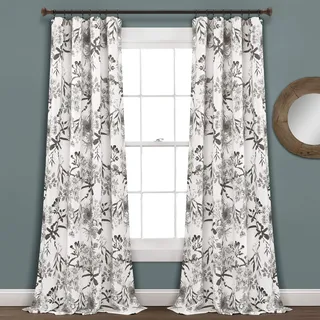 Lush Decor Botanischer Garten Vorhänge Blumen-Vogeldruck Raum Verdunklung Fenster Panel Set für Wohnzimmer 95" x 52" Panel Pair Grau/Weiß