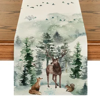 Artoid Mode Bäume Schneeflocken Fuchs Rentier Weihnachten Tischläufer, Saisonnal Winter Küche Tisch Dekoration Drinnen Urlaub Party Dekor 40x180 cm