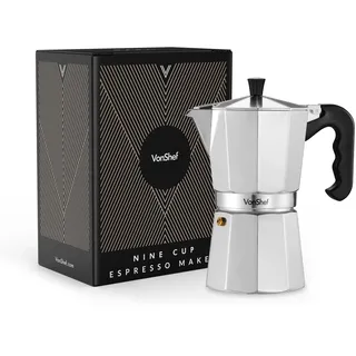 VonShef Espressokanne für den Herd, 450 ml Italienischer Espressokocher aus Aluminium für Gas- & Elektroherd - Mokkakanne für 9 Tassen mit Ersatz-Dichtung und -Filter