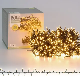 ECD Germany LED Cluster Lichterkette mit 1500 LEDs Warmweiß 1500 30 m mit 8 Programmen IP44 Innen/Außen Büschellichterkette Weihnachtsbeleuchtung Deko - Grün