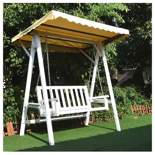 MuCoLa Hollywoodschaukel Weiß Grau Gartenschaukel Hängeschaukel Schaukelbank Holz Dach