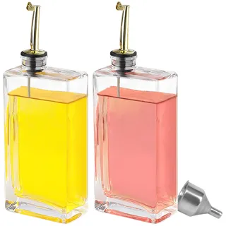 HMJIA Ölflasche und Essig Set für Küche mit 304 Edelstahl Ausgießer 2er-Pack 500ML Olivenöl Flasche Set Ölflasche mit Ausgießer Essig und Ölflaschen Ölspender Glas mit Trichter