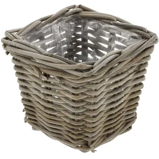 FRANK FLECHTWAREN Pflanzer Rattan Quadratisch, Koboo-Grey, Mit Folie, ca. 21x21x19 cm, Atmungsaktiv, Übertopf Wohnzimmer Boho