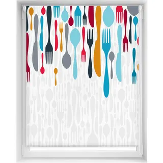Blindecor Easy Verdunkelungsrollo ohne Bohren, Digitaldruck, Besteck, 120 x 150 cm (Breite x Höhe), Stoffgröße 117 x 145 cm, Thermo-Rollo