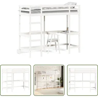 The Living Store Hochbett mit Schreibtisch Weiß 75x190 cm Massivholz Kiefer - Weiß