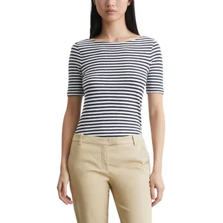 Marc O'Polo Damen T-Shirt mit U-Boot-Ausschnitt gestreift, Mehrfarbig (Multi/Night Sky), XXS