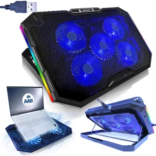 AABCOOLING Elektra - Schneller Kühlvorgang, Leistungsstark, Notebook Ständer mit 5 Lüftern, RGB LED, höhenverstellbare Notebookhalterung, Unterlage mit Kühler, 7-stufige Winkel