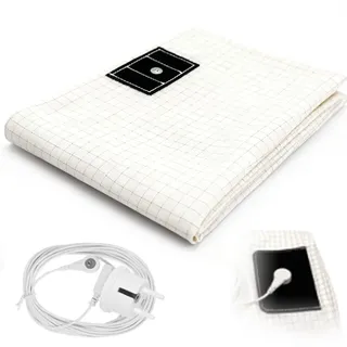 Erdungsmatte 90% Bio-Baumwolle und 10% Silberfaser, Magnetfeldmatte mit Erdungsanschlusskabel für Besseren Schlaf 90x203cm