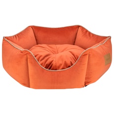 MOOI Crown Hundebett aus kuscheligem Velvetstoff, Füllung aus hautsympathischen 100% Polyester-Watte und Kügelchen, waschmaschinengeeignet bei 30 Degree C, in 3 Größen verfügbar Orange 50 x 53 x 18 cm