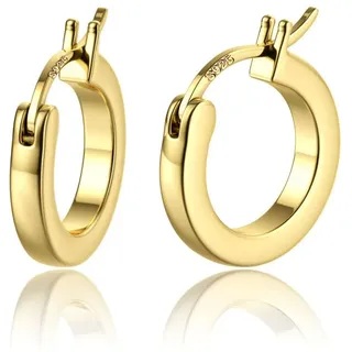 ADRAMATA Silber Creolen für Damen Herren 14K Vergoldete Huggie Creolen Ohrring Hypoallergene Creolen für Damen Gold-15MM