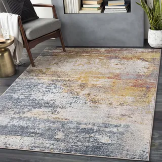 livabliss Sarasota Wohnzimmer modern – Abstrakt Design in Marmor Optik für Wohnzimmer 140x200 cm, Esszimmer, Schlafzimmer - Marmor e groß, weicher Kurzflor in Blau, Senfgelb, Rost