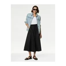 Womens M&S Collection Pure Cotton Midi Utility Circle Skirt - Black, Black - 14-REG