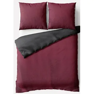 Teddyplüsch Bettwäscheset 135x200 cm Bordeaux Anthrazit Einfarbig Winter Kuschelig mit Reißverschluss - bordeaux