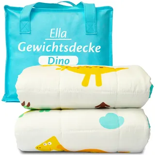 Ella Gewichtsdecke Kinder 3,2 kg 100x150 cm - Therapiedecke, für Stressabbau & Angstzustände, Hypoallergene Glasperlen, weiche & kühlende Baumwoll- Außenschicht, für Kinder von 25-40 kg - Dino