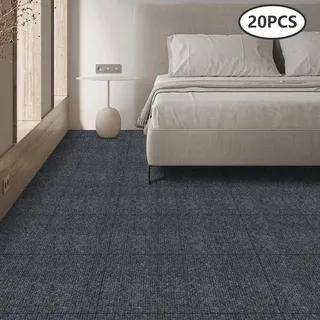 Selbstklebende Teppichfliesen - 20er Set - 50 x 50 cm - Rutschfest - Vliesstoff - Für Flur, Wohnzimmer, Restaurant - Dunkelgrau