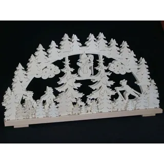 Schwibbogen el. Beleuchtet mit Schneeschuhfahrer und Schneemann BxH= 70x37cm NEU
