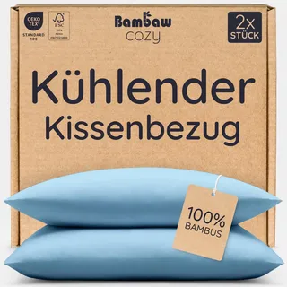 Bambaw Bambus Kissenbezug 40x60 cm, 2-er Pack, kühlende Sommer Bettwäsche, thermoregulierende Kissenbezüge Winter und Sommer, hypoallergene Bettwäsche, nachhaltige Kopfkissenbezüge 40x60 cm (Hellblau)